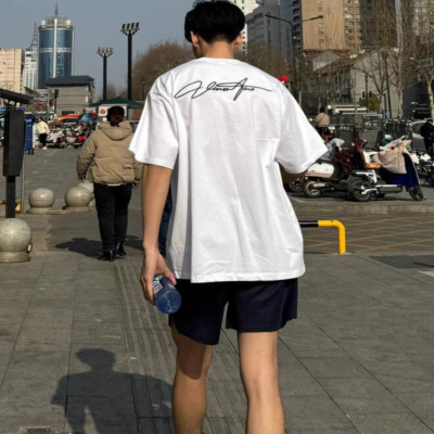 国潮牌美式重磅纯棉短袖t恤男生夏季2025新款设计感小众白色上衣