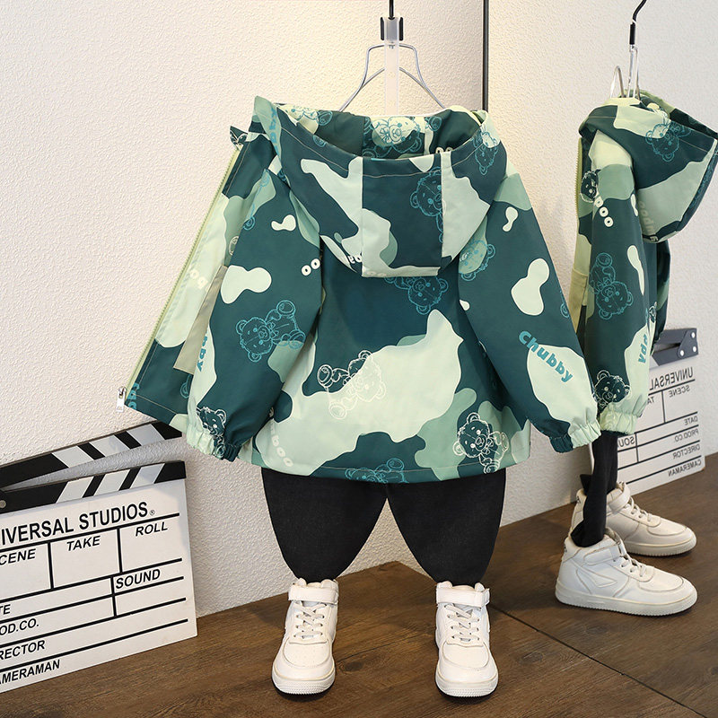 男童外套春秋款2025新款儿童洋气时髦中大童宝宝连帽春秋长袖夹克