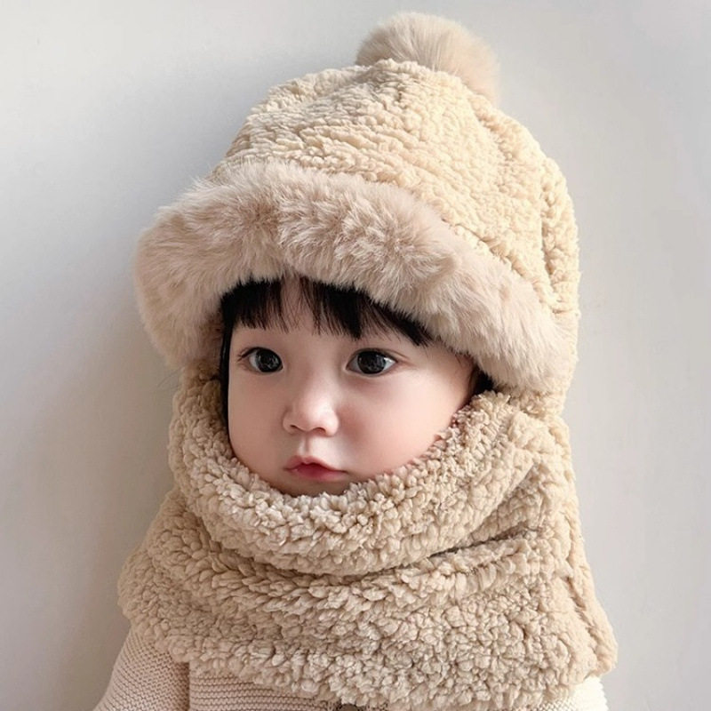 儿童男帽子秋冬新款围巾一体宝宝女保暖加厚防寒围脖可爱护耳帽