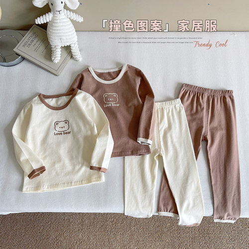风之谷2025秋季新款儿童韩版卡通小熊家居服套装男女童睡衣两件套