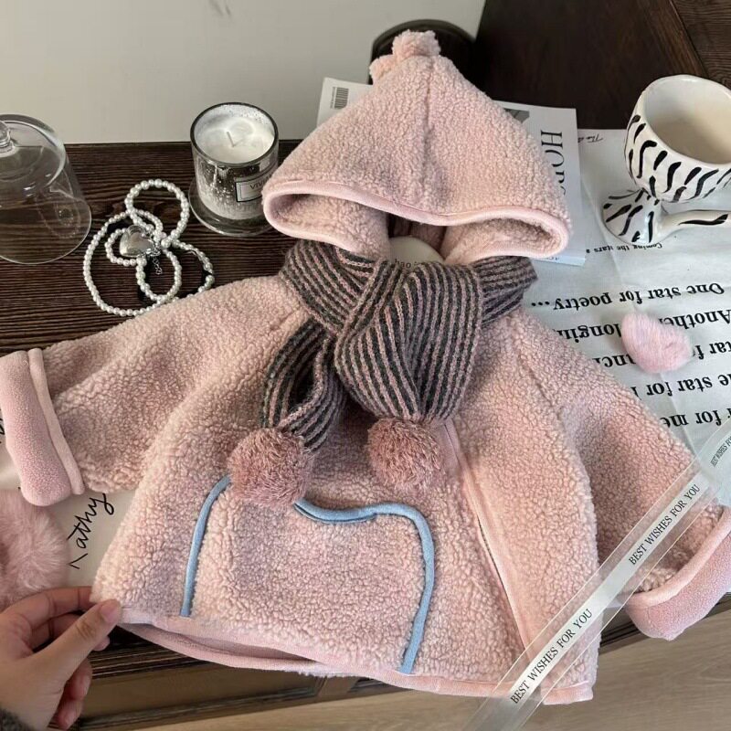 韩版童装冬新款女童羊羔毛两件套