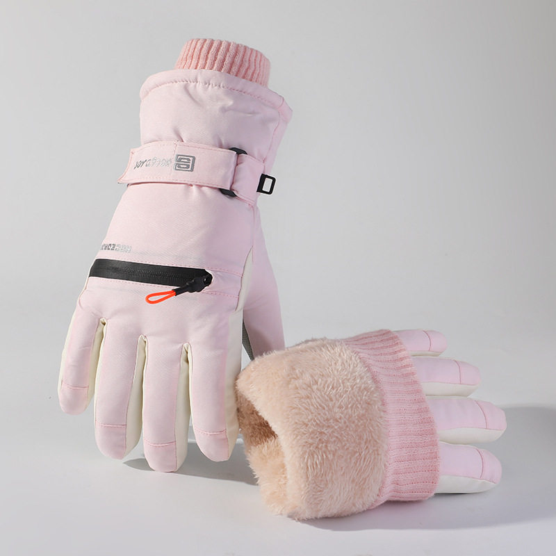 冬季滑雪手套男户外骑行电动车触屏加绒防寒防风保暖加厚拉链女款