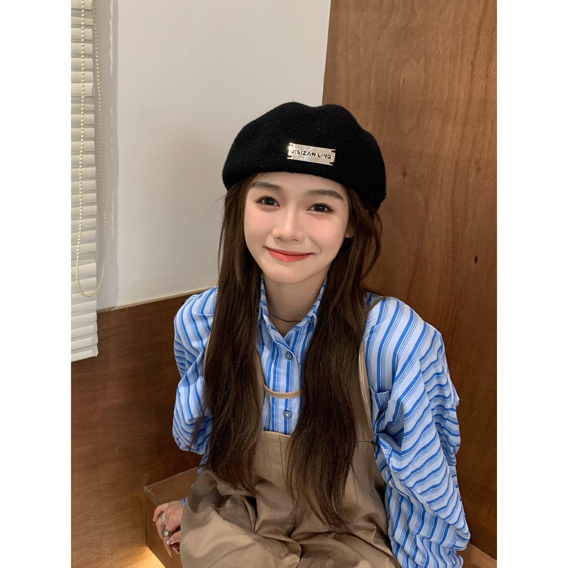 西本反戴贝雷帽女大头围网红时尚前进帽子女日系黑色画家帽显脸小