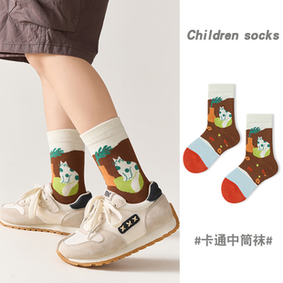 1双-秋冬新款儿童袜子舒适不勒脚透气卡通棉袜高弹力亲子袜