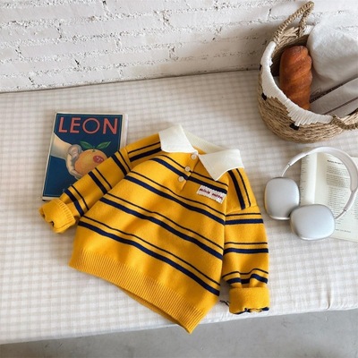 2025秋冬女童条纹Polo毛