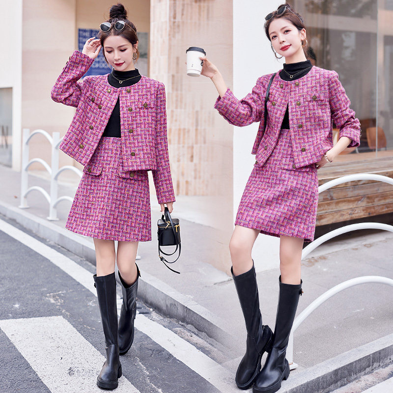 新款秋冬装2026年小香风时尚法式设计感外套显瘦裙两件套潮