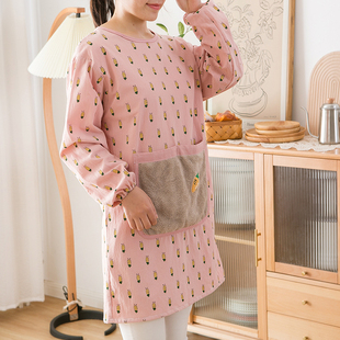 家用厨房罩衣冬天大人防水防油围裙女2021新款洋气网红长袖工作服