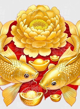 年年有鱼自粘贴纸牡丹花开富贵吉祥装饰客厅餐厅背景墙自粘贴画