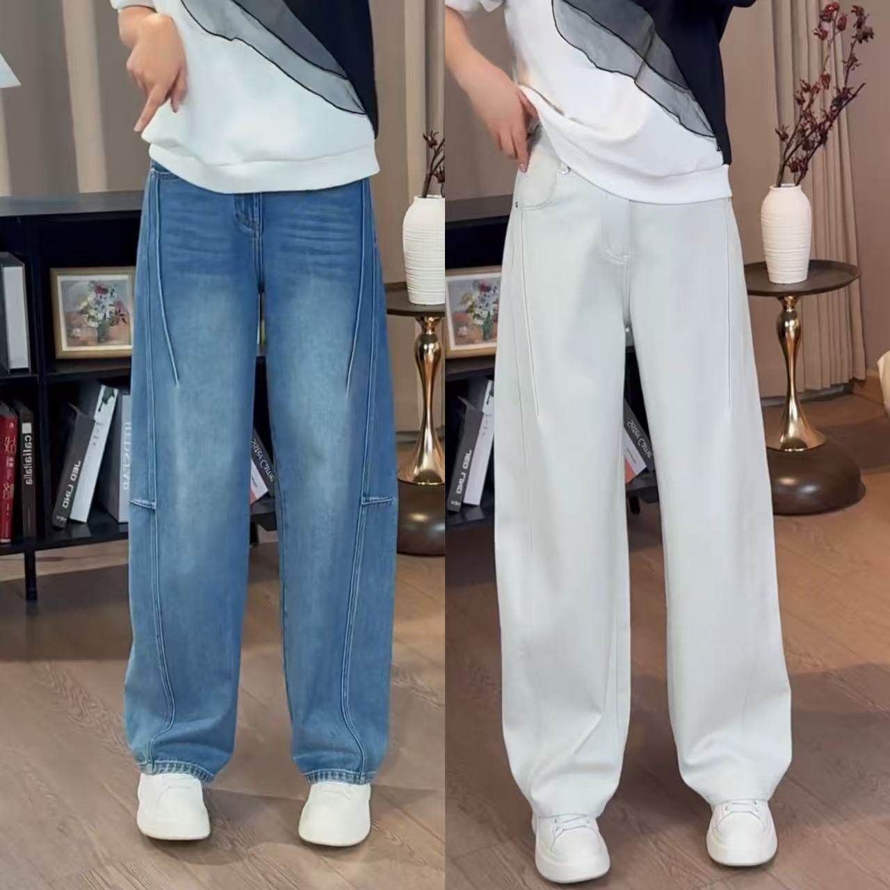弯刀牛仔裤女2026春季新款窄版直筒裤遮肉显瘦百搭休闲慵懒风长裤