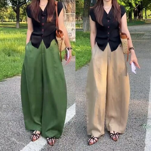 老钱风弯刀裤女夏薄款天丝亚麻裤