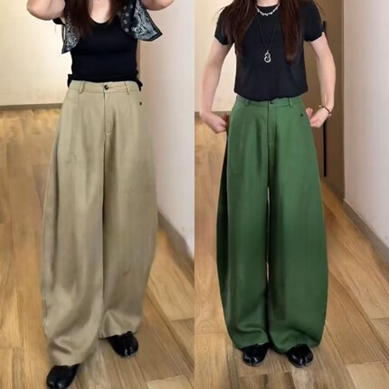 天丝亚麻裤2026夏季薄款弯刀裤女遮肉显瘦松弛感高腰阔腿裤休闲裤