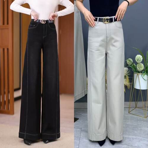 牛仔裤女莫兰迪灰2026新款阔腿裤