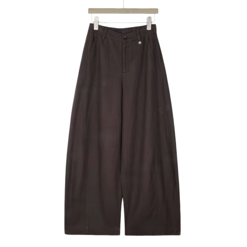 天丝亚麻裤女2026夏季薄款慵懒风宽松高腰阔腿裤气质款休闲弯刀裤