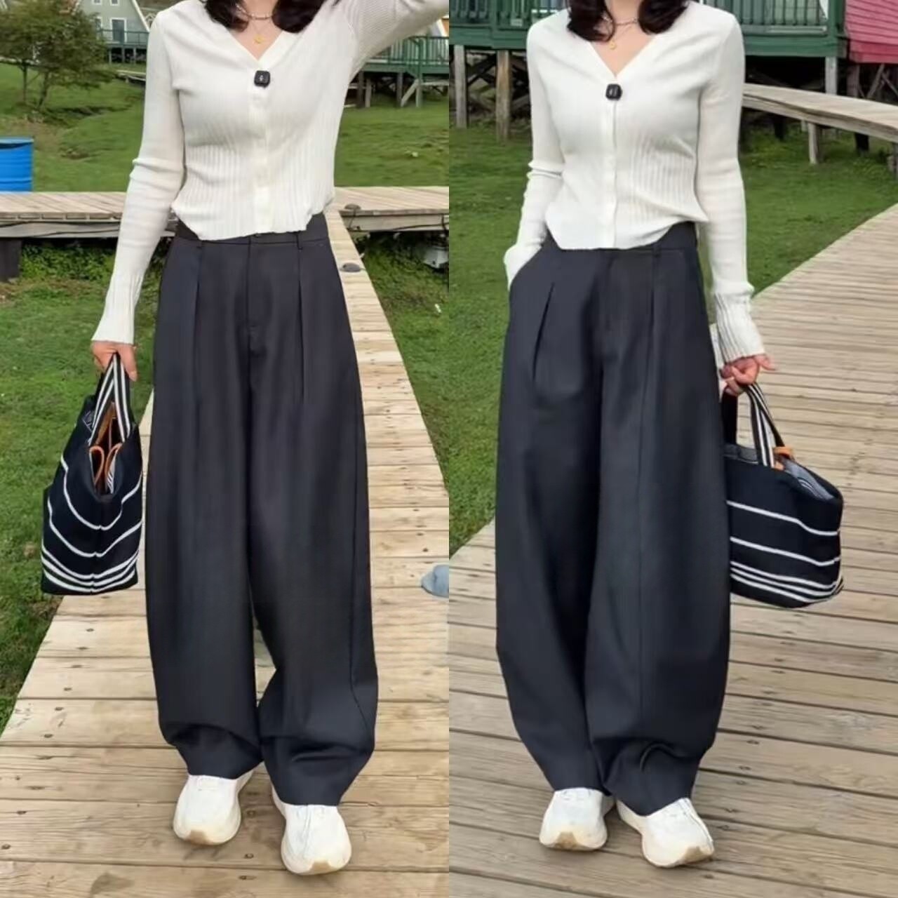 灰色西装裤女2026秋季新款弯刀裤