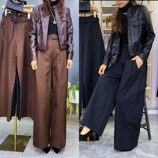 短款 舒柔特时尚 皮衣外套PU夹克 女高腰2025秋冬新款 深焙棕色阔腿裤