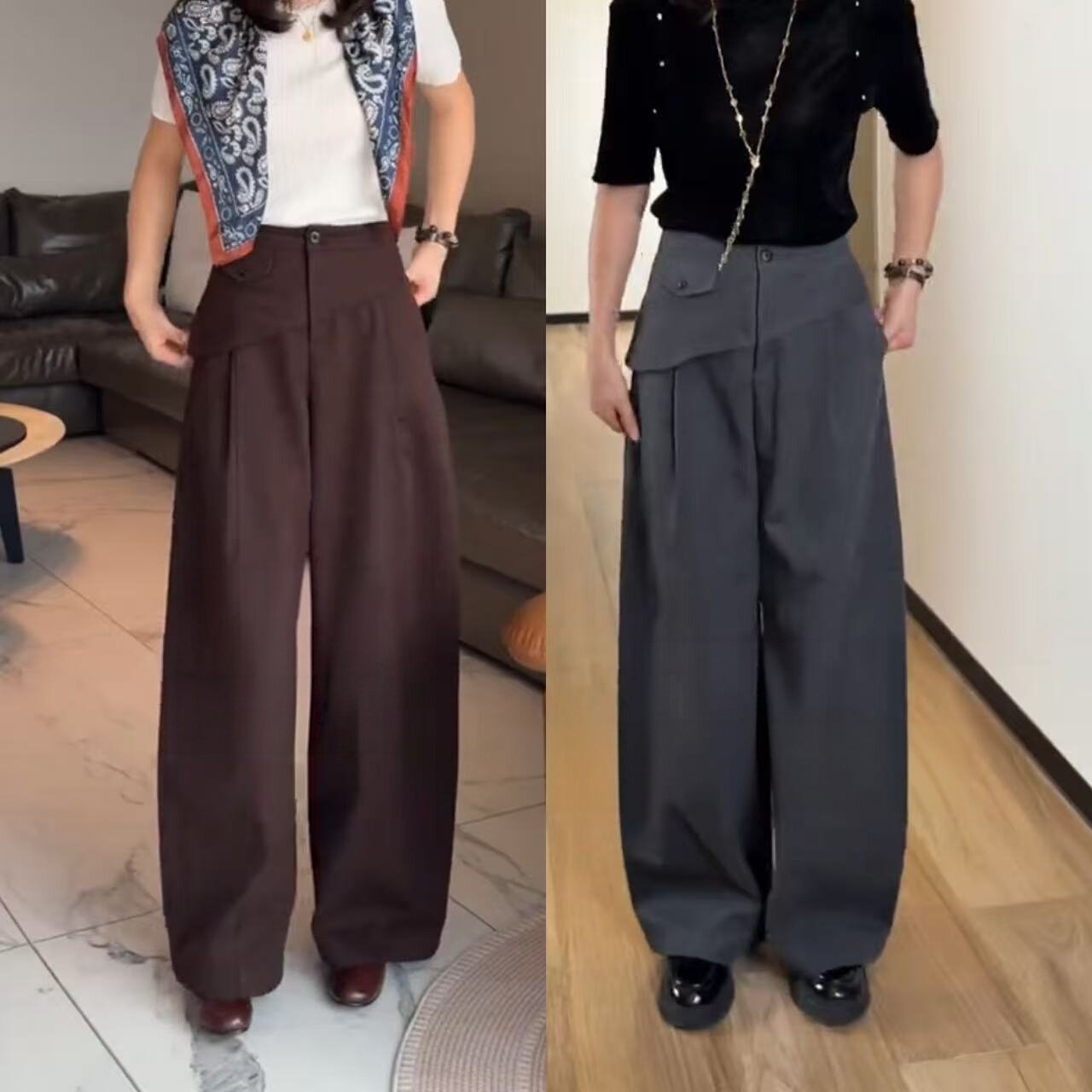 秋季新款屁帘弯刀裤女高腰天丝棉