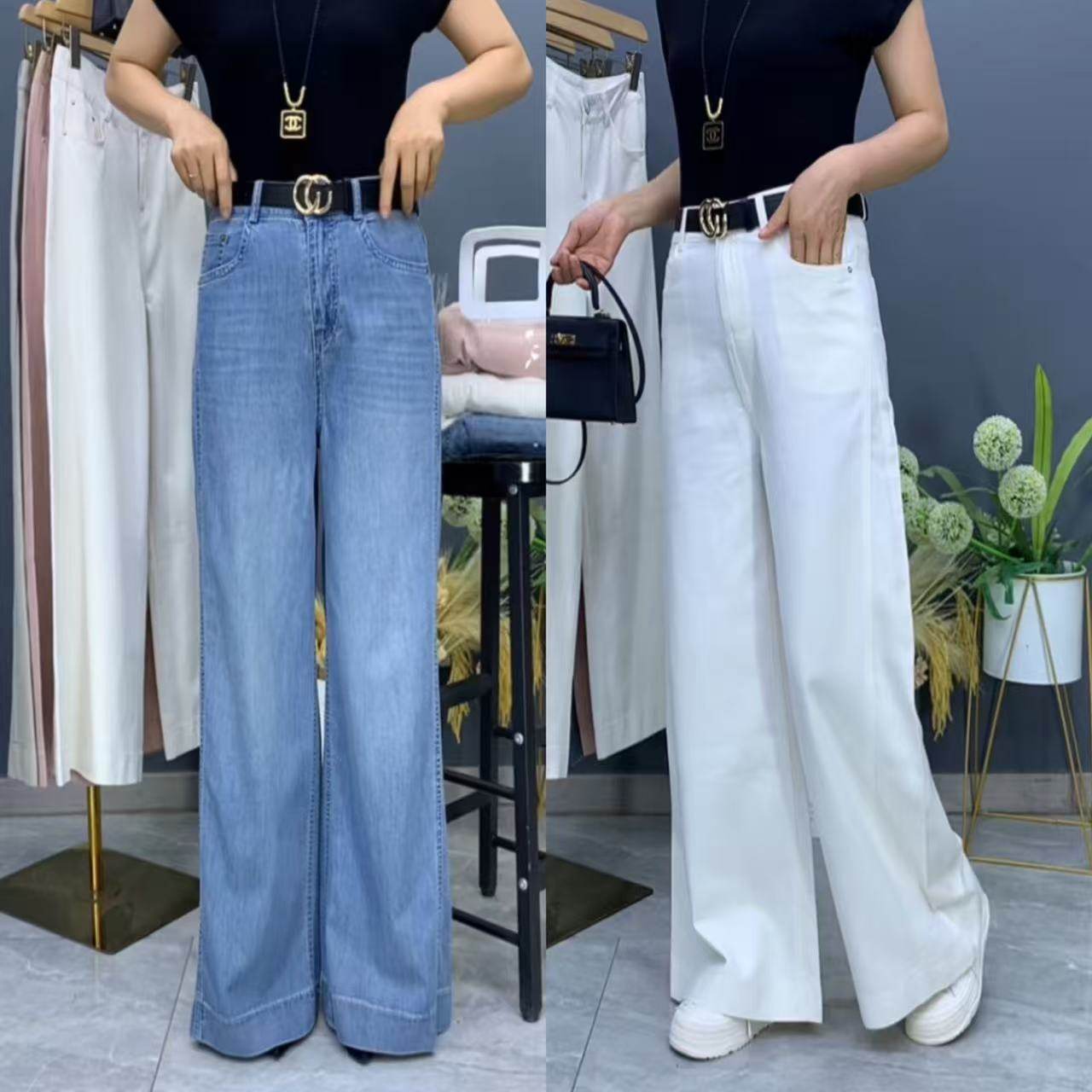 慵懒风牛仔裤女2026春秋款浅蓝色阔腿裤高腰长裤垂感遮肉显瘦百搭