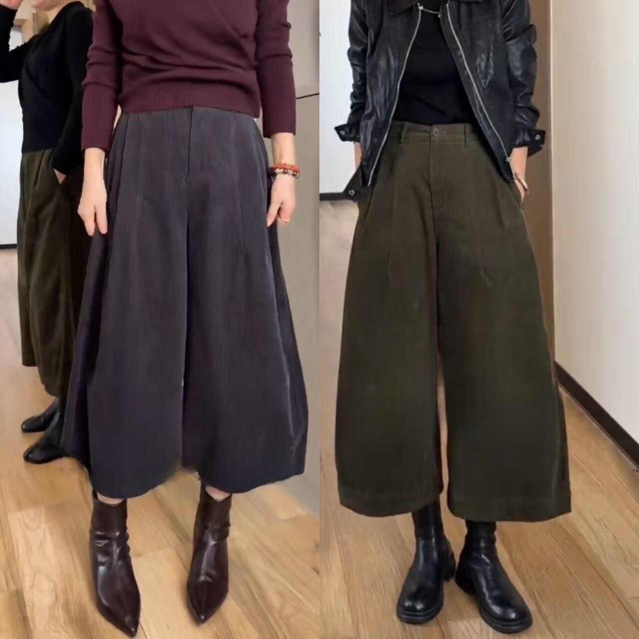 复古灯芯绒八分阔腿裤女秋冬新款