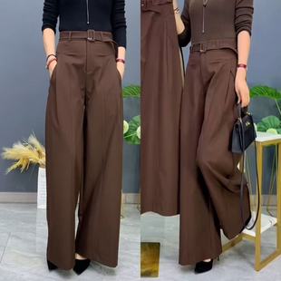 松弛高级感大甩裤 深焙棕色慵懒风阔腿裤 高腰休闲裤 新款 女2025秋季