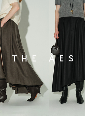 安上THE AES｜意大利MARZOTTO法兰绒复古智性斜摆开叉优雅伞裙