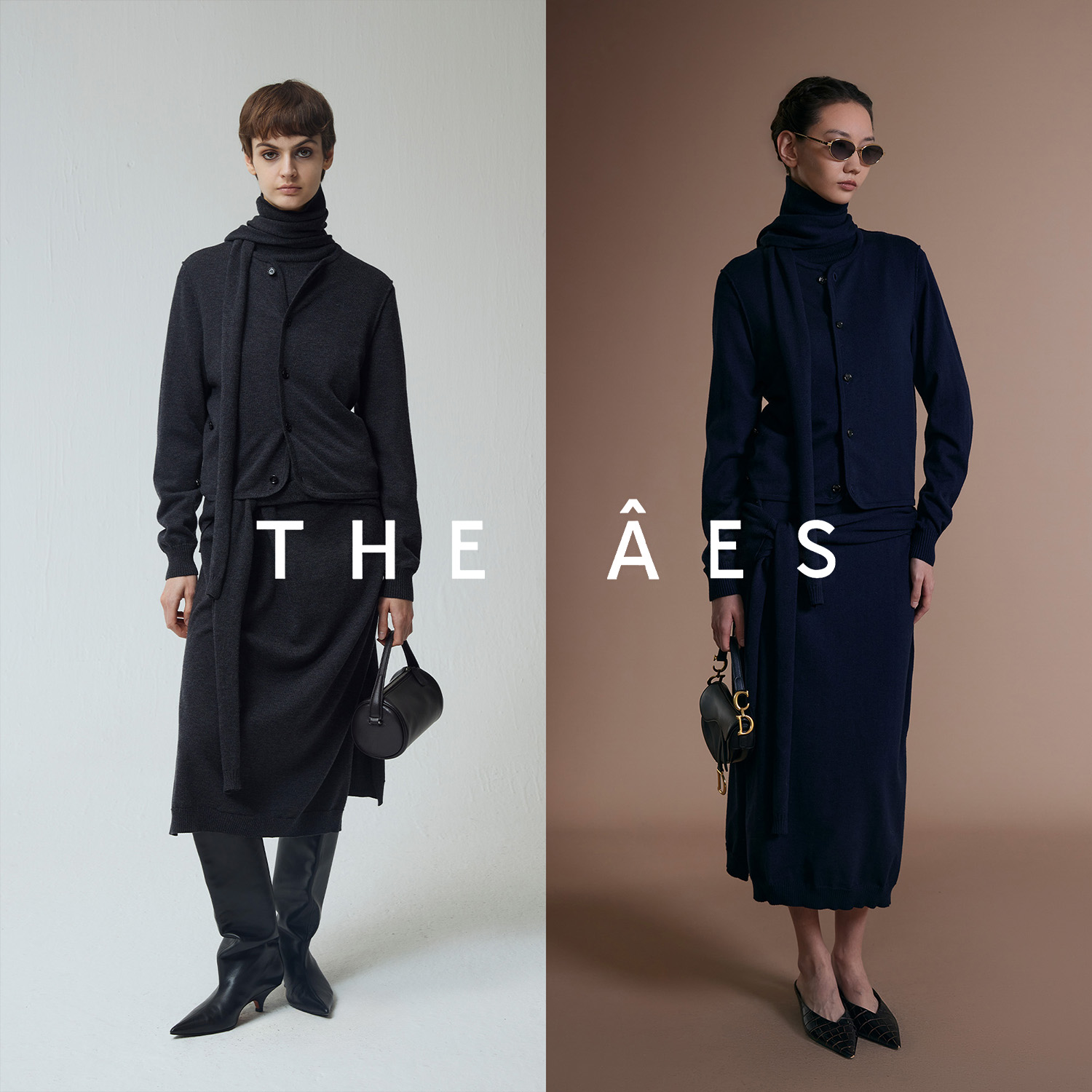 安上THE AES｜古典女作家 静奢氛围LEM@1RE针织开衫针织连衣裙