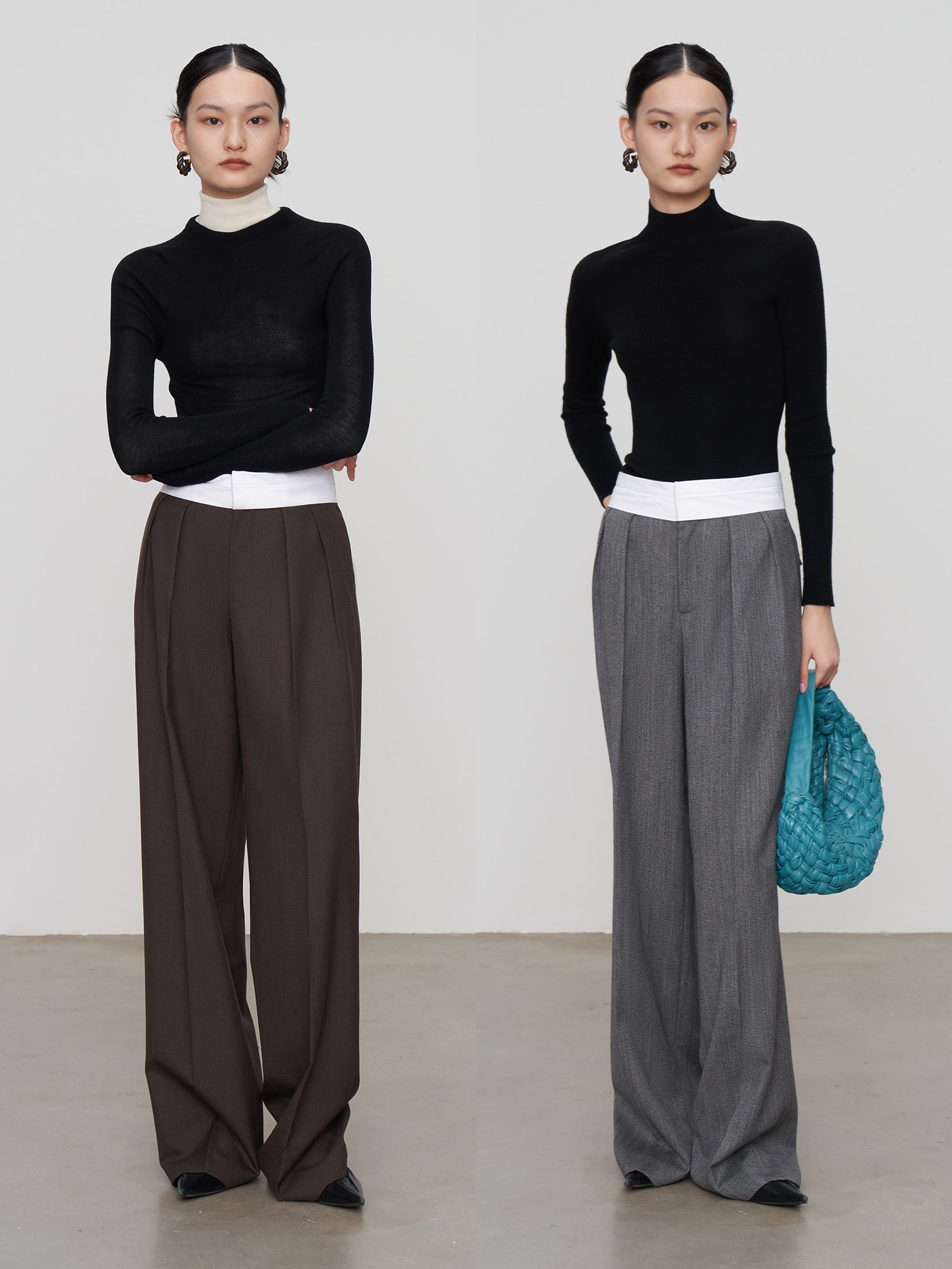 安上THEAES翻腰设计羊毛高腰直筒阔腿修饰腿型秋冬新品长裤,女装/女士精品,休闲裤,淘宝优惠券,粉丝福利购,淘宝优惠卷