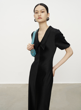 安上THE AES致敬斜裁女王 柔韧醋酸浪漫树皮皱高贵圣洁曼妙连衣裙