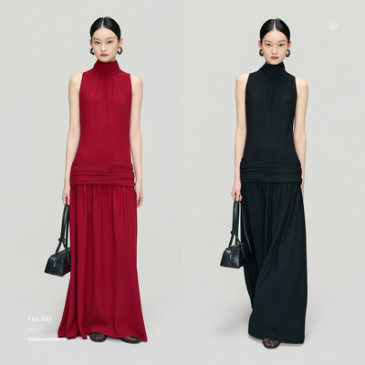 安上THE AES｜古典东方 圣洁优雅光影立裁工艺 显瘦立领连衣裙