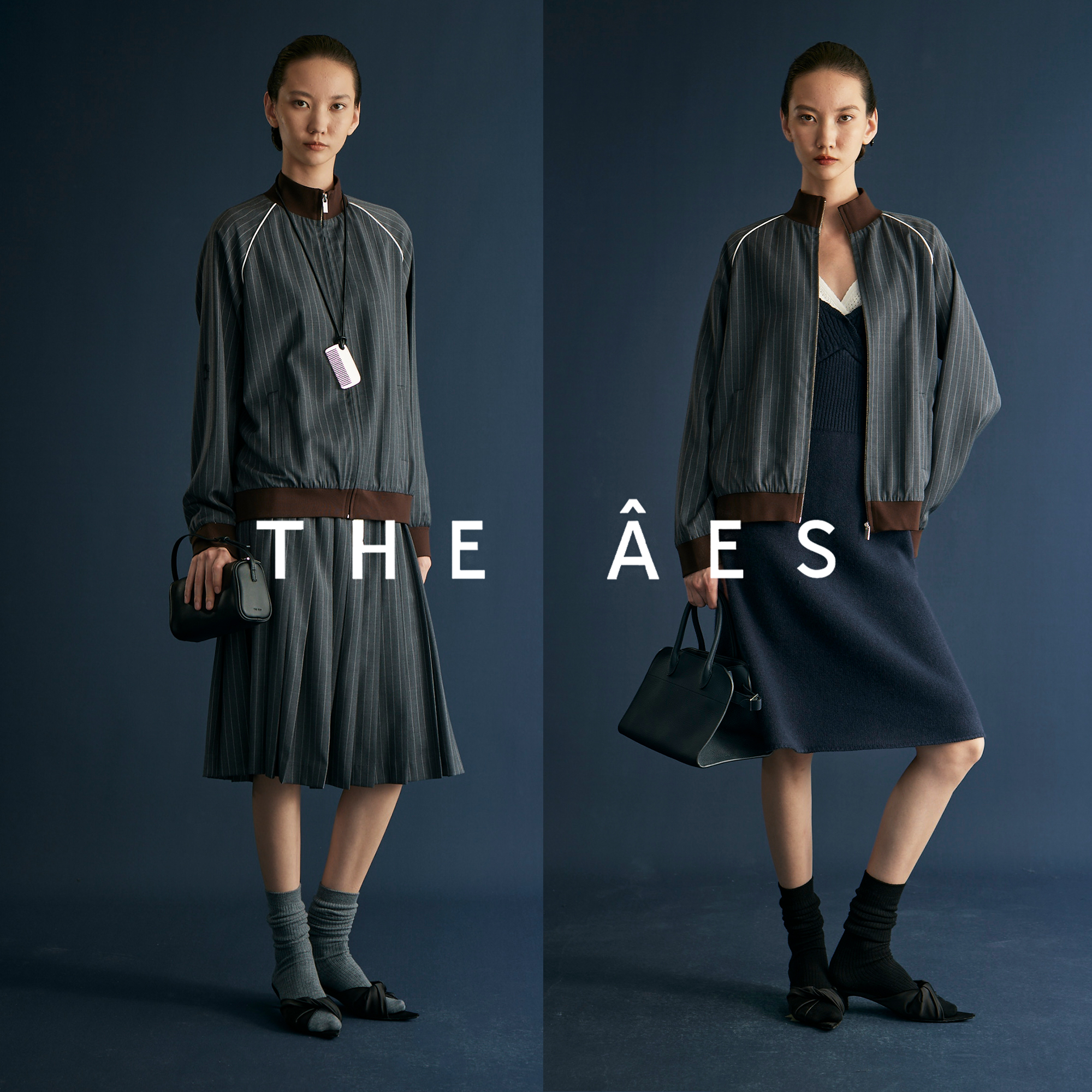 安上THE AES｜MIU千金富家女中古高智条纹书写静谧外套长裤百褶裙