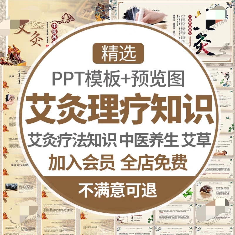 中医养生理疗艾灸基础知识培训课件PPT模板医学医疗护理艾草艾叶