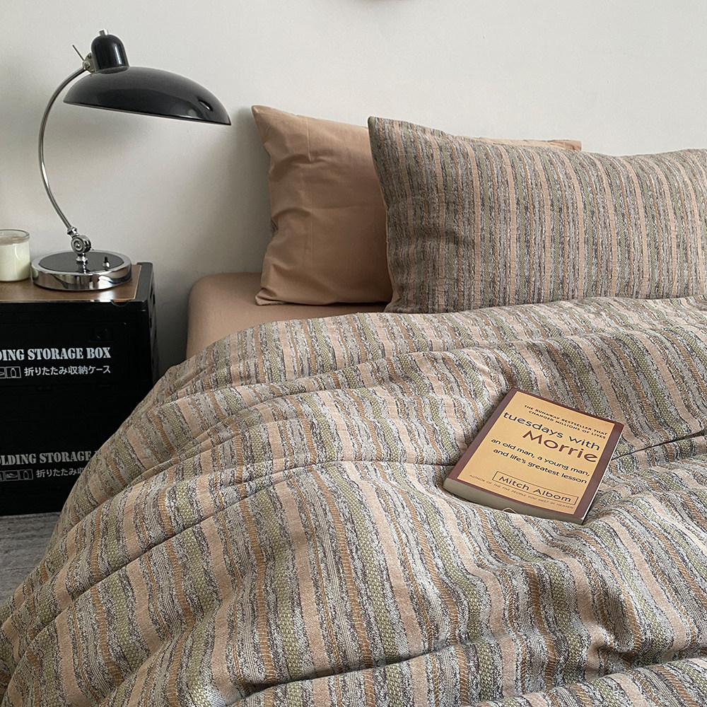 中古风全棉提花四件套简约纯棉水洗棉被套床单笠三件套裸睡高级感,床上用品,床品套件/四件套/多件套,淘宝优惠券,粉丝福利购,淘宝优惠卷