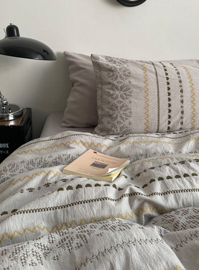 灰色波西米亚风全棉提花四件套 A类纯棉裸睡被套床单床上用品床笠