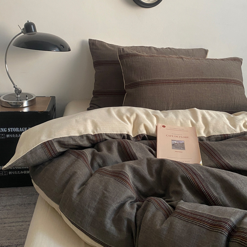 中古风全棉条纹空气提花四件套 A类软糯纯棉被套床单床上用品轻奢,床上用品,床品套件/四件套/多件套,淘宝优惠券,粉丝福利购,淘宝优惠卷