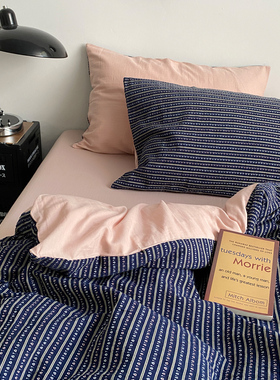 北欧风全棉60s提花四件套简约纯棉水洗棉被套床单床品床笠款民宿4