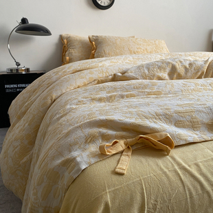 A类日式水洗双层纱提花四件套100纯棉全棉透气被套床单床品高级感