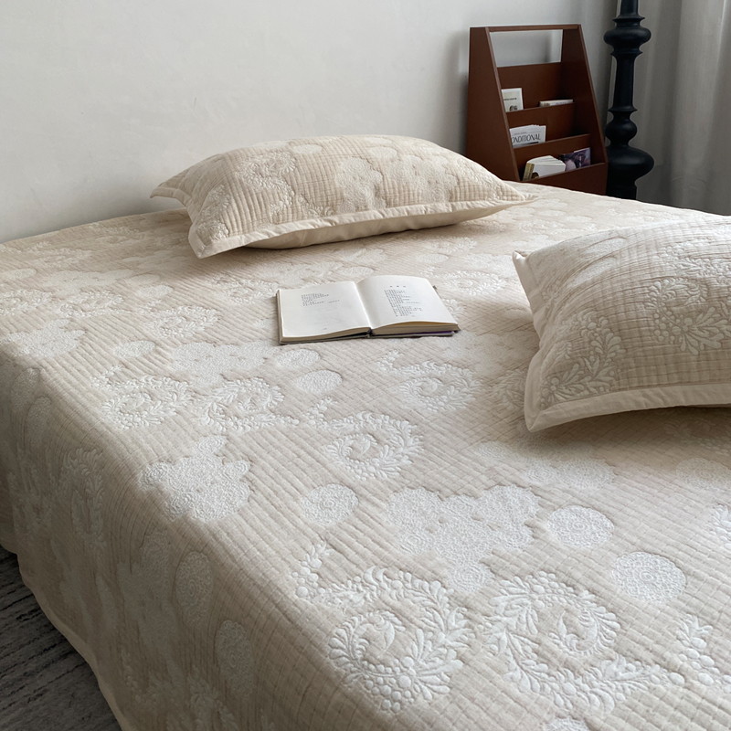 A类母婴级棉麻床盖三件套20%亚麻加厚夹棉防滑床单可水洗四季通用