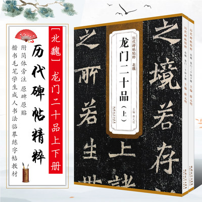 正版全套2册 魏碑字帖 北魏龙门二十品字帖上下册 历代碑帖精粹 附简体旁注 楷书毛笔书法临摹练字帖 安徽美术 楷书字帖教程书