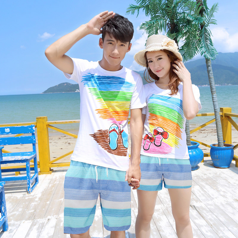 Short-sleeved t-shirt women 2019 new pattern men and women Summer wear the republic of korea Couples dress Seaside on vacation Beachwear Shorts Setin the Women's clothing/Boutique , T-shirt  category - from Buy2taobao.com to provide professional Taobao agent buy service