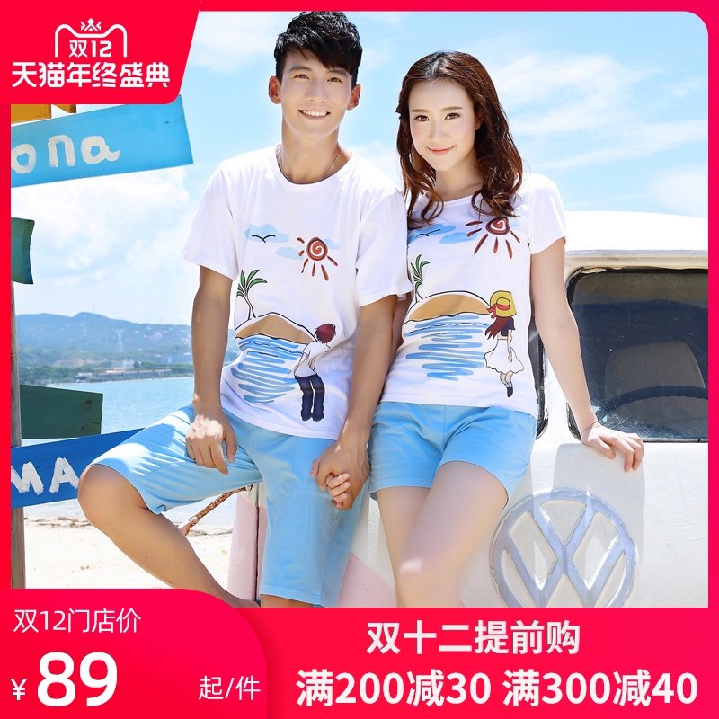海边夏季品牌休闲情侣装短袖t恤款韩范短裤沙滩套装韩国学生班服|ruв категории Женская одежда, футболка - от Buy2taobao.com для оказания профессиональной услуги покупки агента Taobao