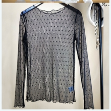 透明网纱打底衫女长袖秋季新款内搭透视性感纱衣波点薄纱蕾丝