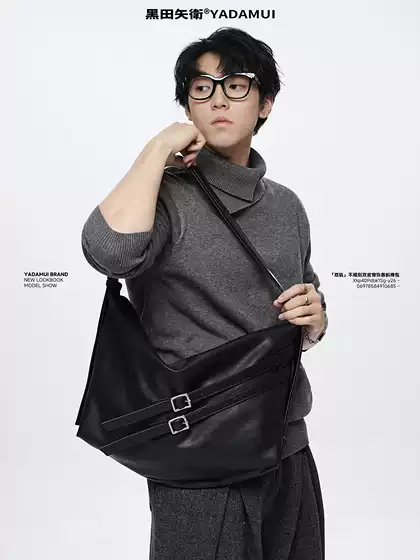 Kuroda Yawei's Dual-Track Double-Buckle Decorative Niche Simple Soft Leather Tote Bag/Crossbody Bag for Men and Women