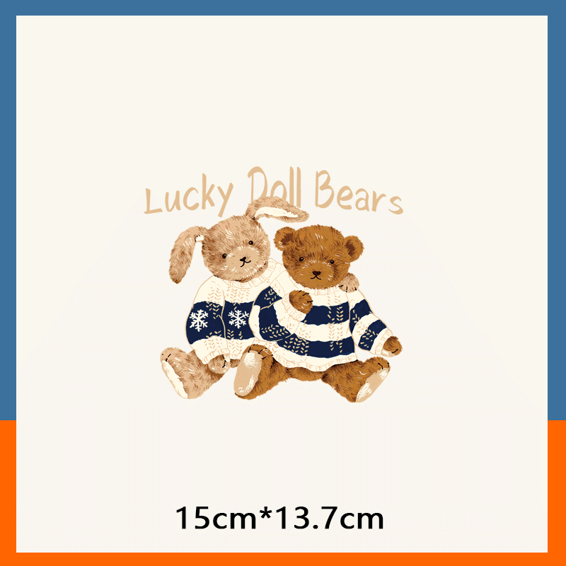 两只小熊卡通烫画贴布贴热转印定制t恤儿童印花潮牌可爱个性胶印