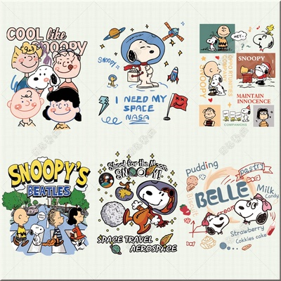 潮牌卡通史努比字母新款图案热转印耐水洗胶印白墨烫画耐水洗