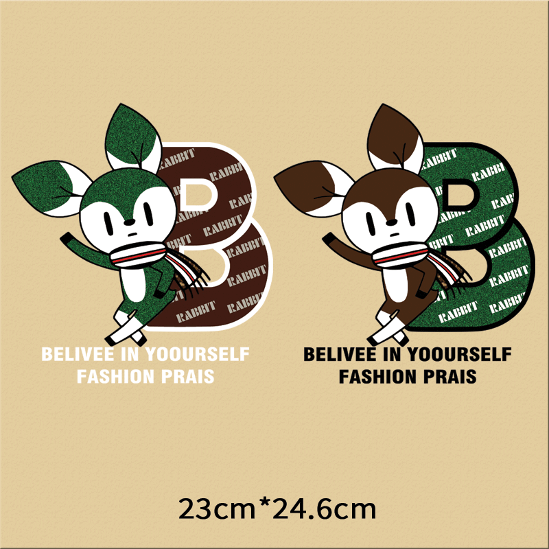 新款潮牌兔子字母b衣服贴花装饰时尚卡通烫画耐水洗a级材质熨烫贴
