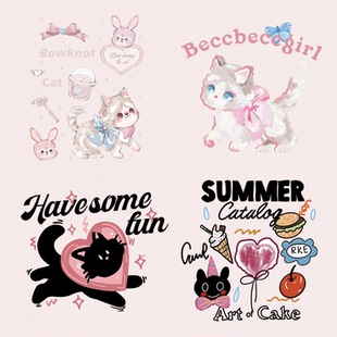 印花T恤卫衣图案热转印胶印白墨烫画 可爱优雅猫咪蝴蝶潮牌新款