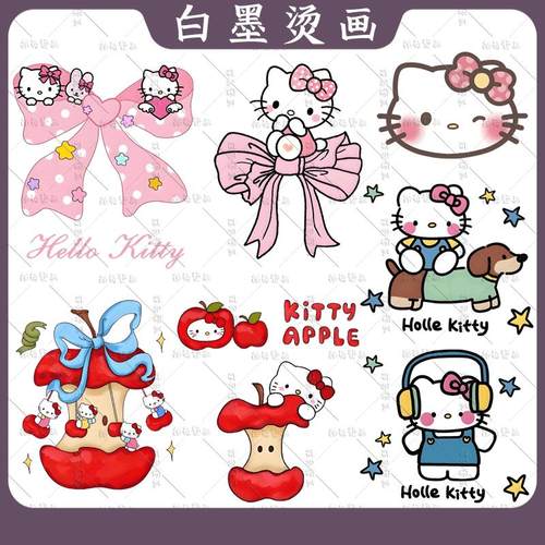 KT猫蝴蝶结凯蒂猫卡通可爱衣服热转印辅料女童印花白墨烫画耐水洗