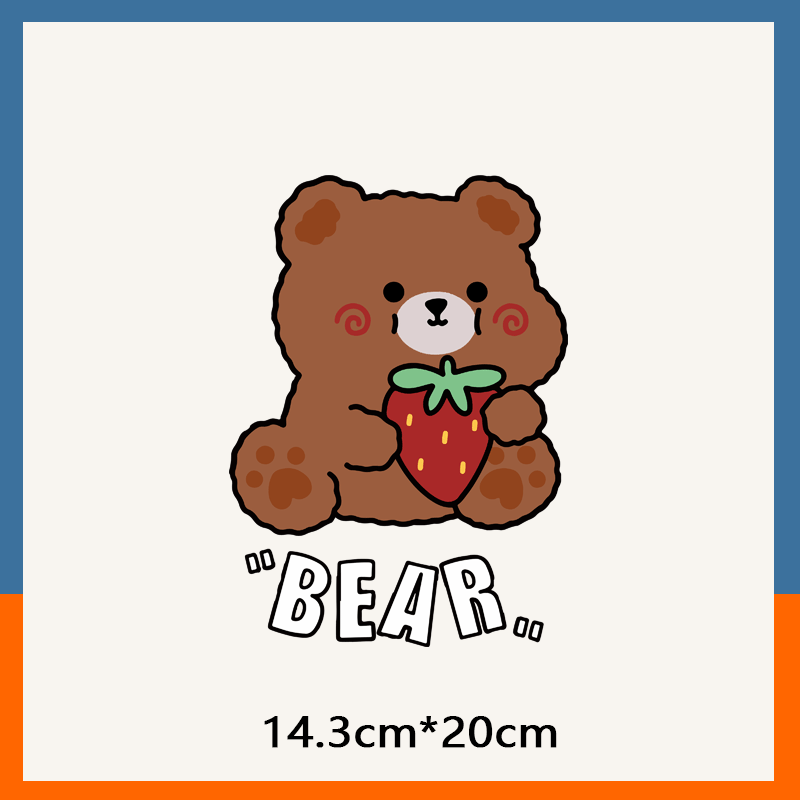 韩风草莓熊图案卡通烫画 ins女装印花 童装装饰辅料热转印烫图
