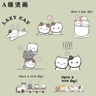 3只可爱小猫咪热转印烫画贴热烫贴T恤贴花熨烫贴A级过粉柯式 服装