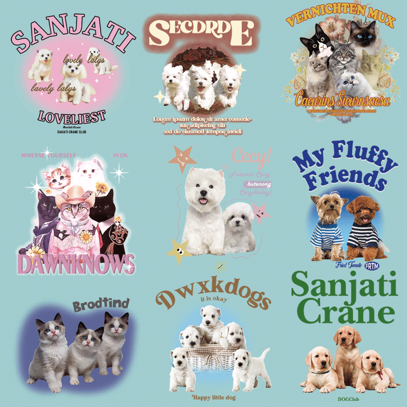 潮牌趣味可爱卡通ins猫狗印花T恤卫衣图案热转印白墨烫画可定制,纺织面料/辅料/配套,烫画/烫图/烫钻,淘宝优惠券,粉丝福利购,淘宝优惠卷