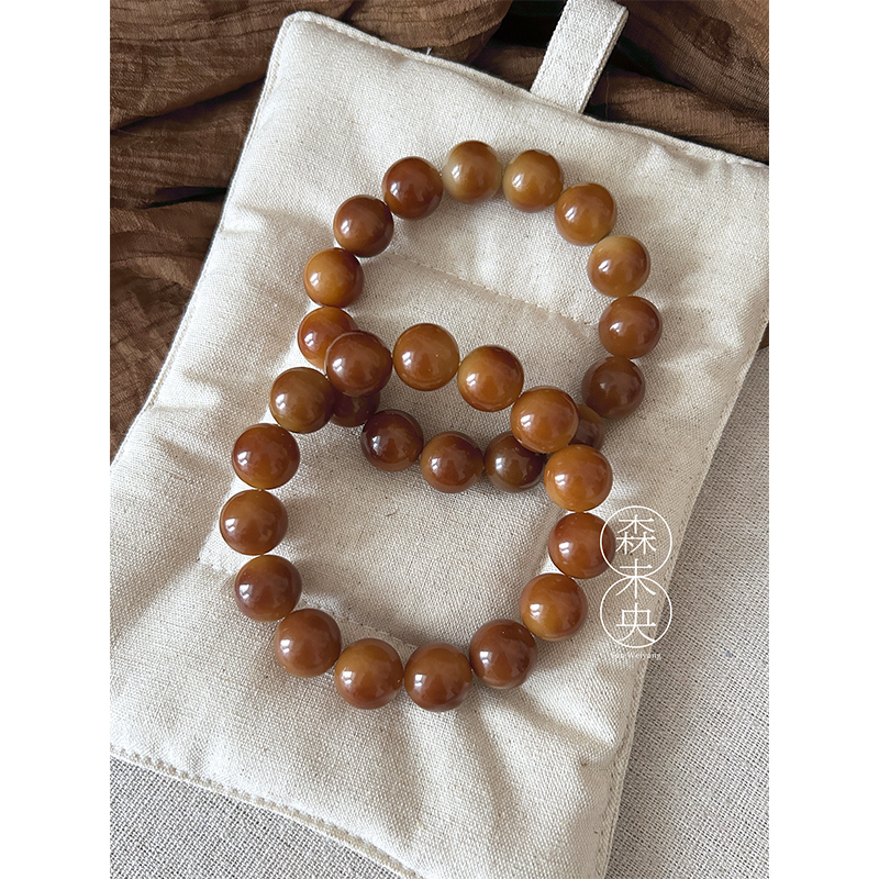 森未央「焦糖」15mm圆珠晕色花皮 浓郁天然菩提根手串
